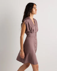 Vintage Wash Tencel Button Front Dress - XS / Taupe Brown