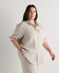 100% European Linen Long Sleeve Shirt - 1X / Flax