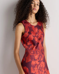 Washable Stretch Silk Tank Midi Dress - XS / Cordovan Red Hibiscus