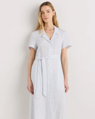 100% European Linen Button Front Dress - XS / Sky Blue Mariner Stripe