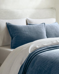 Cotton Velvet Channel Quilted Sham Set - Standard / Glacier Blue