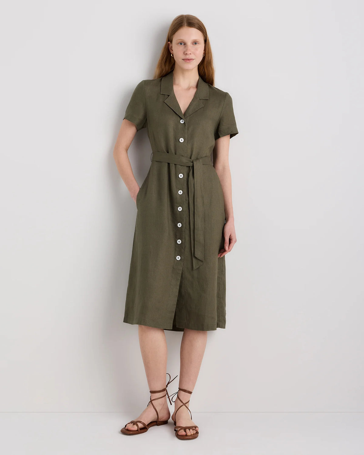 100% European Linen Button Front Dress - XS / Sky Blue Mariner Stripe
