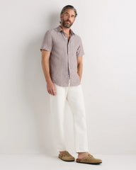 100% European Linen Relaxed Short Sleeve Shirt - XS / Taupe Brown Chambray