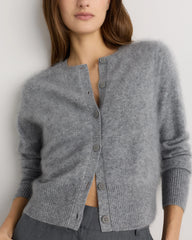 Brushed Cashmere Cropped Crewneck Cardigan - XS / Heather Grey