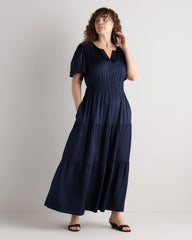 Washable Stretch Silk Tiered Maxi Dress - 1X / Navy