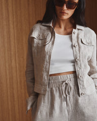 100% European Linen Jacket - XS / Flax