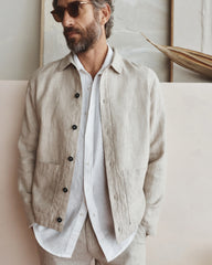 100% European Linen Chore Jacket - S / Flax