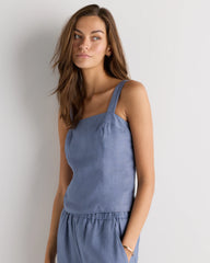 100% European Linen Fitted Tank - XS / Moonstone Blue