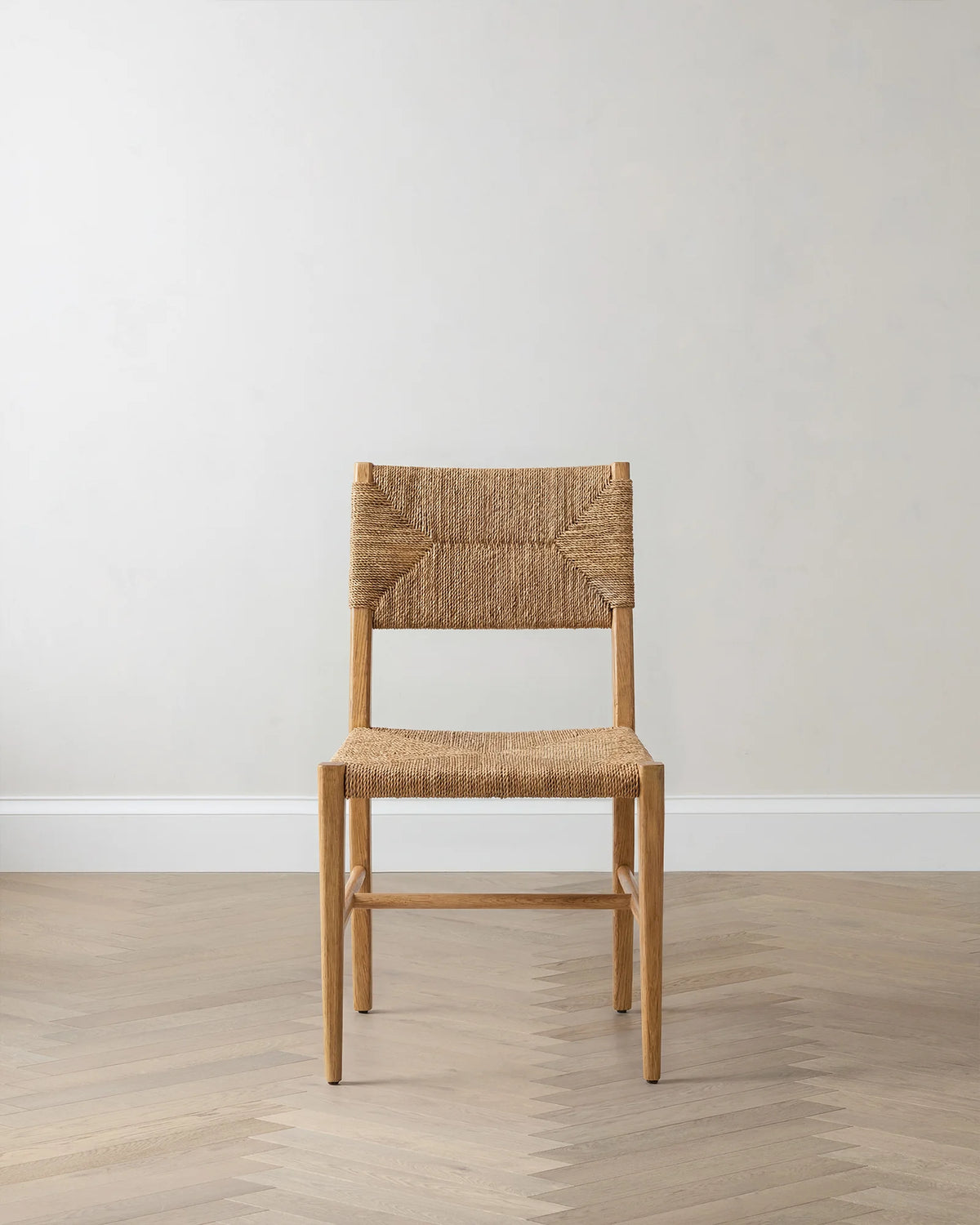 Woven Dining Chair with Solid Oak Frame (Set of 2) - Set of 2 / Golden Tan