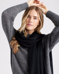 Featherweight Cashmere Silk Frayed Edge Scarf - One Size / Black