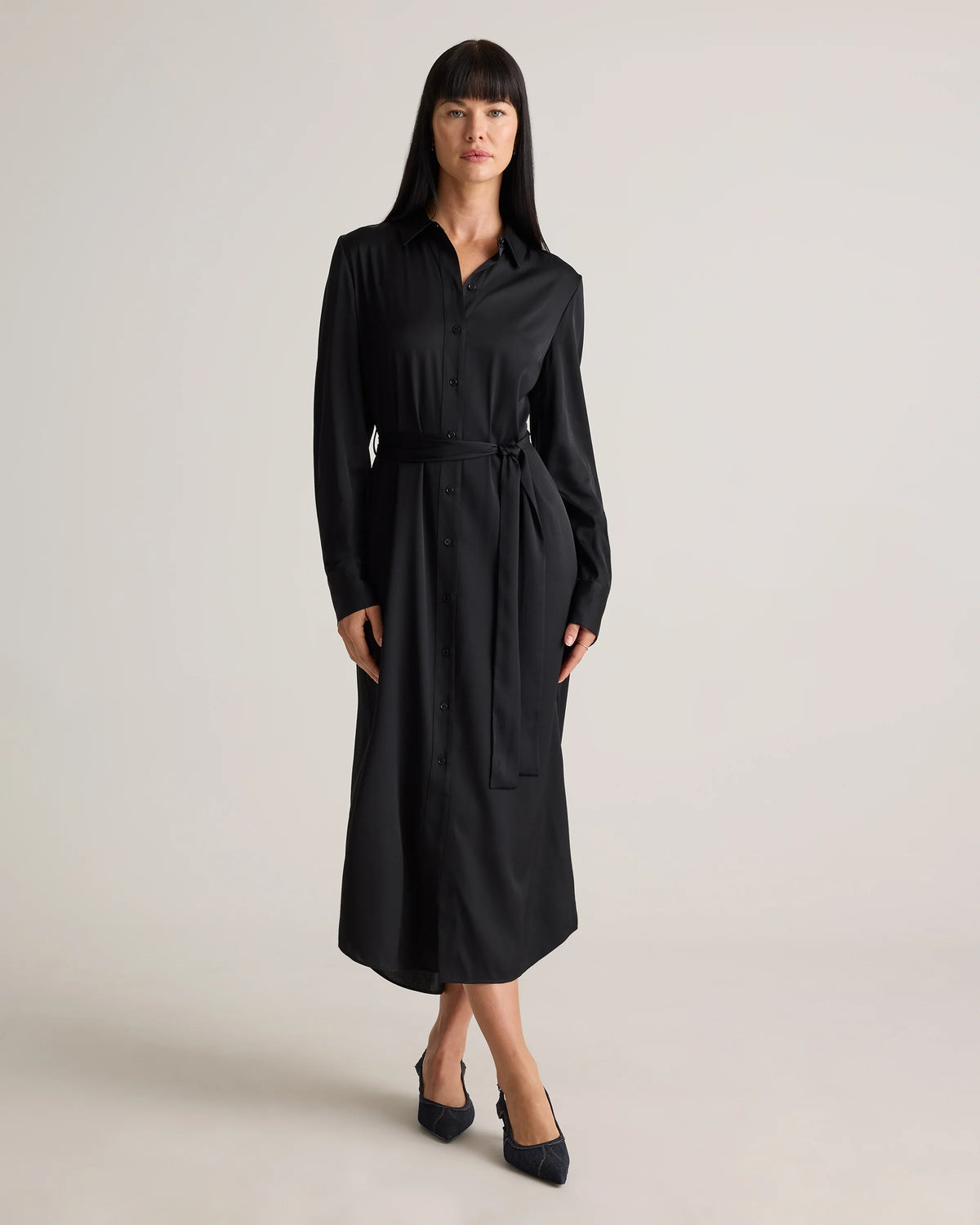 Washable Stretch Silk Maxi Shirt Dress - XS / Moonstone Blue