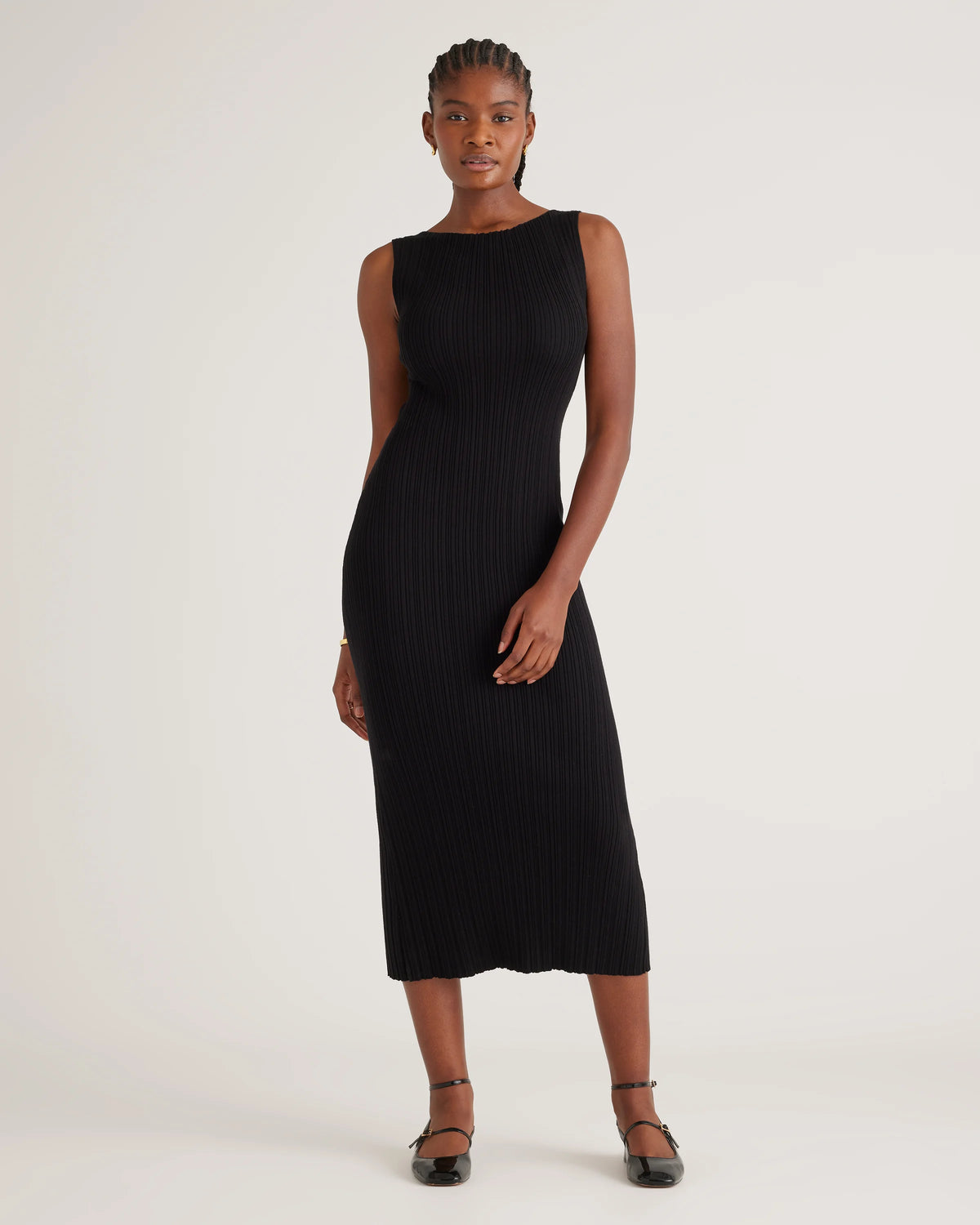 Cotton Cashmere Ribbed Sleeveless Midi Dress - XS / Heather Oatmeal