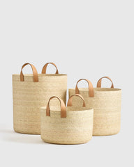 Handwoven Round Palm Baskets (Set of 3) - Set of 3 / Natural