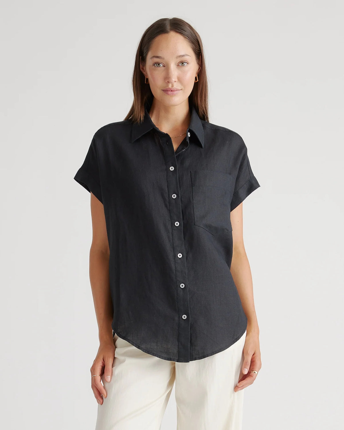 100% European Linen Camp Shirt - XS / Sky Blue Mariner Stripe