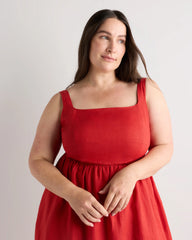 100% European Linen Fit & Flare Midi Dress - 1X / Chile