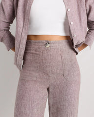 100% European Linen Patch Pocket Wide Leg Pants - 0 / Taupe Brown Chambray