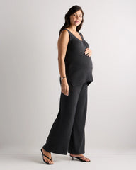 Cotton Cashmere Maternity Wide Leg Pants - XS / Heather Charcoal