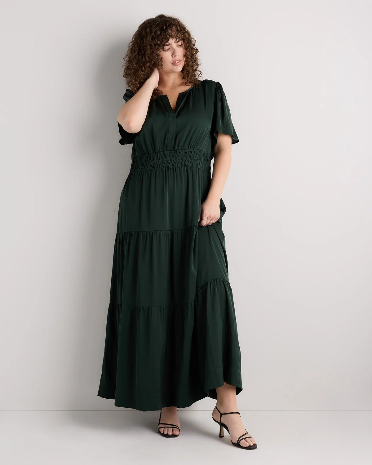 Washable Stretch Silk Tiered Maxi Dress - 1X / Navy