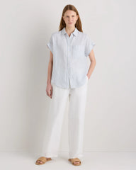 100% European Linen Camp Shirt - XS / Sky Blue Mariner Stripe
