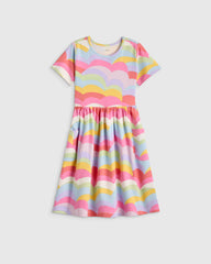 Organic Cotton Fit and Flare Pocket Dress - 6 / Cloud Rainbow Stripe
