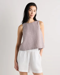 100% European Linen Cropped Tank - XS / Taupe Brown Gingham