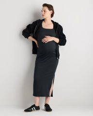 Ultra-Soft Maternity Midi Dress - XS / Heather Black