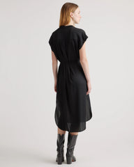 Washable Stretch Silk Midi Shirt Dress - XS / Black