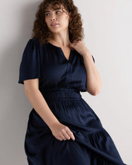Washable Stretch Silk Tiered Maxi Dress - 1X / Navy