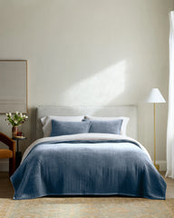 Cotton Velvet Channel Quilted Sham Set - Standard / Glacier Blue