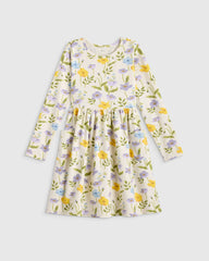Organic Cotton Long Sleeve Fit and Flare Pocket Dress - 6 / Purple Poppy Garden