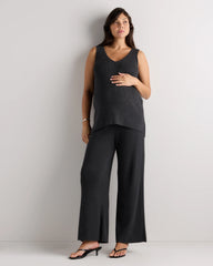 Cotton Cashmere Maternity Wide Leg Pants - XS / Heather Charcoal