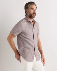 100% European Linen Relaxed Short Sleeve Shirt - XS / Taupe Brown Chambray