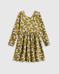Organic Cotton Long Sleeve Skater Dress - 6 / Red Poppy Garden