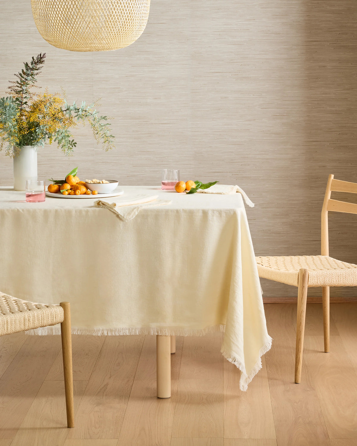 European Linen Fringe Tablecloth - One Size / Natural