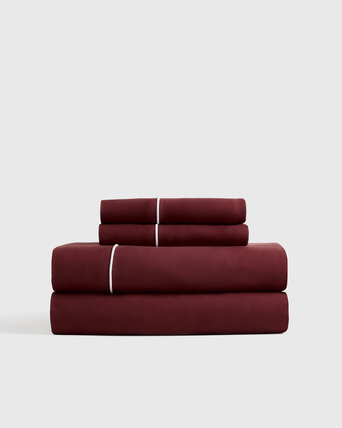 European Linen Piped Sheet Set - Twin / White/Cherry