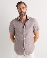 100% European Linen Relaxed Short Sleeve Shirt - XS / Taupe Brown Chambray