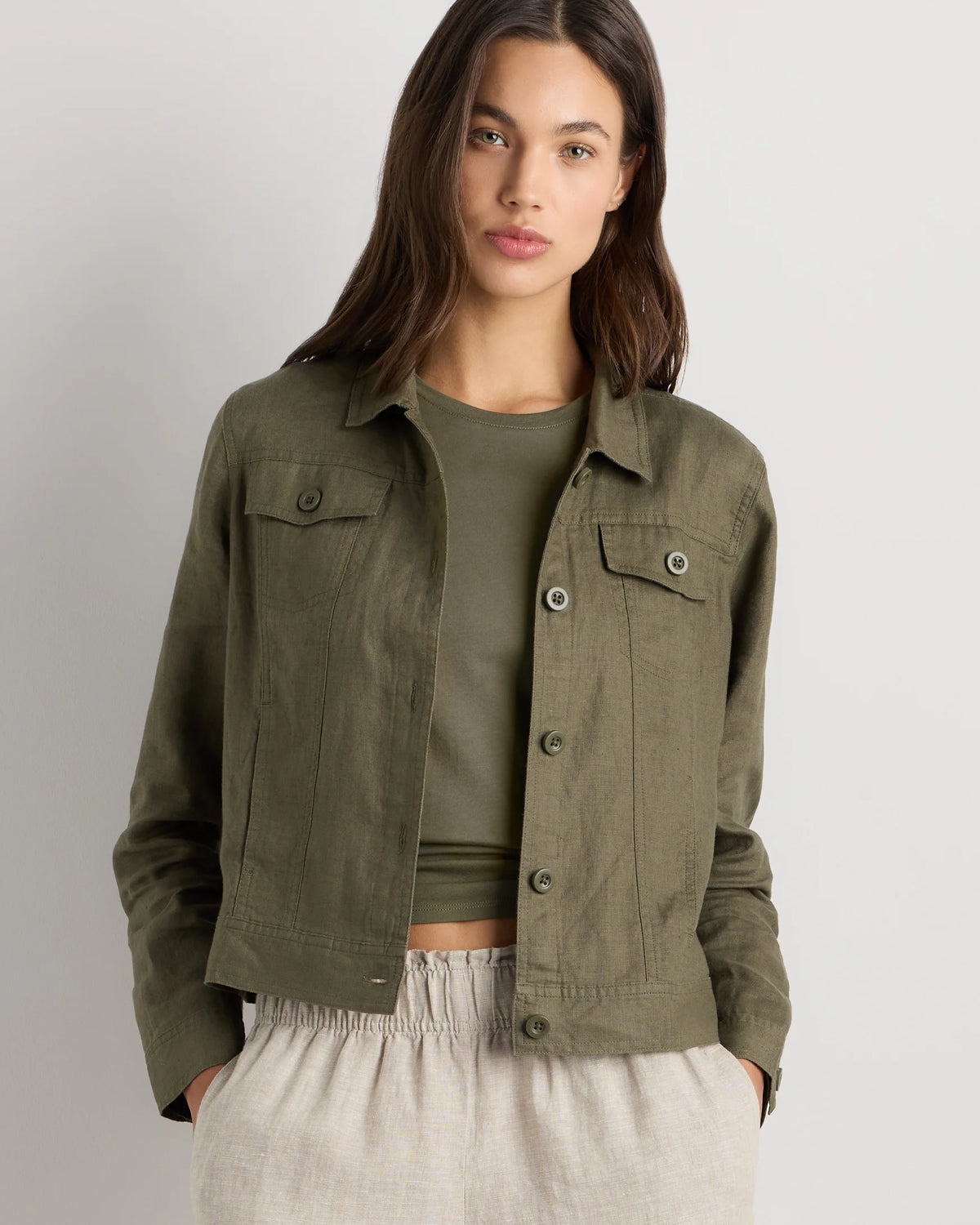 100% European Linen Jacket - XS / Flax