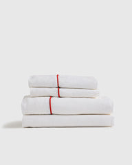 European Linen Piped Sheet Set - Twin / White/Cherry