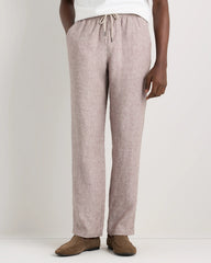 100% European Linen Drawstring Beach Pants - XS / Taupe Brown Chambray