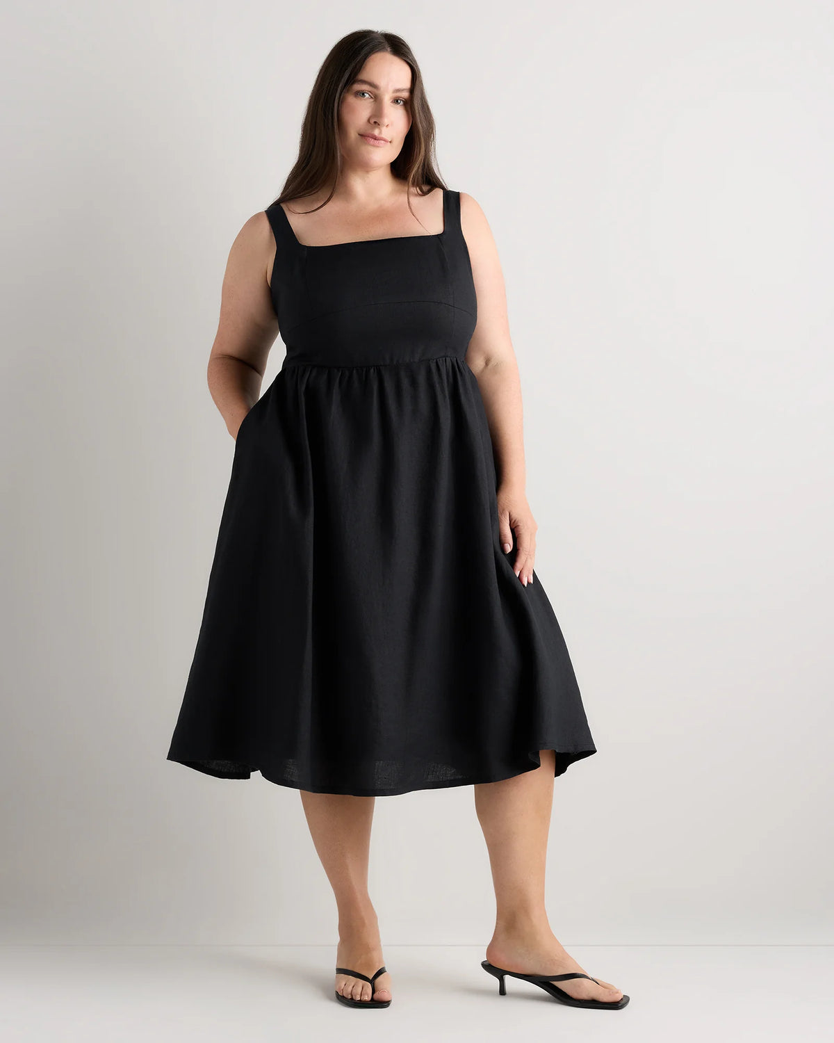 100% European Linen Fit & Flare Midi Dress - 1X / Chile