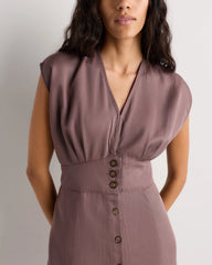 Vintage Wash Tencel Button Front Dress - XS / Taupe Brown