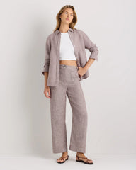 100% European Linen Patch Pocket Wide Leg Pants - 0 / Taupe Brown Chambray
