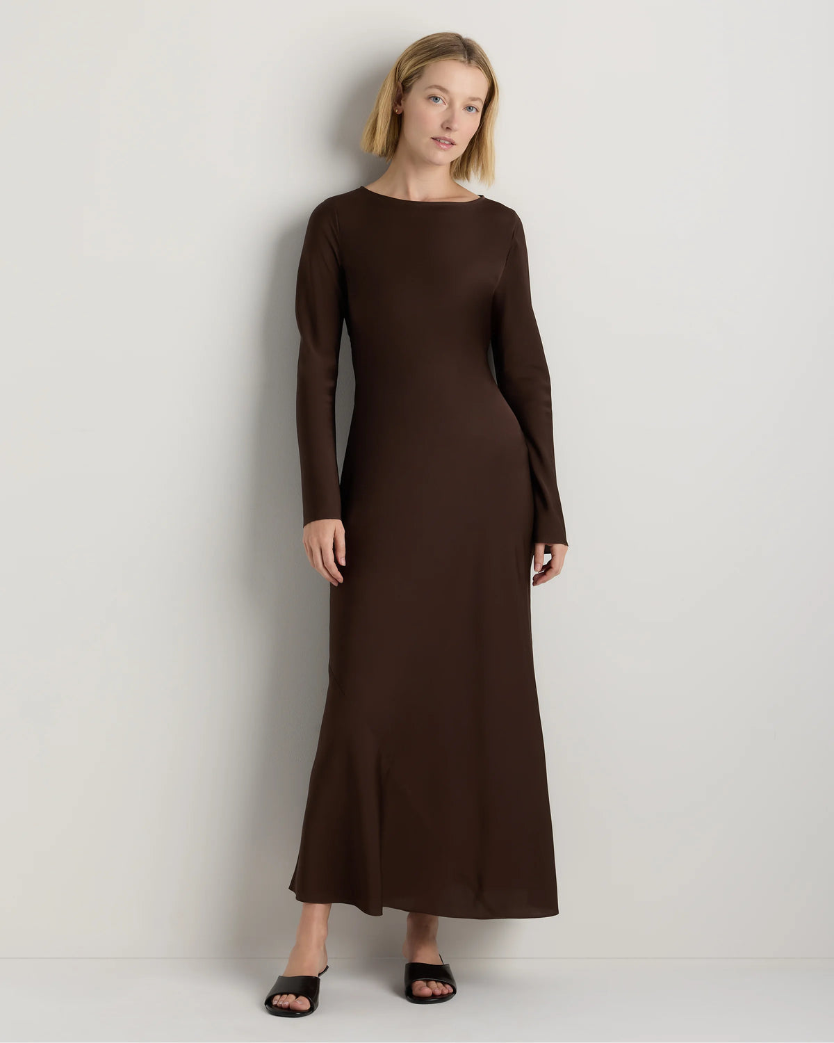 Washable Stretch Silk Long Sleeve Maxi Dress - XS / Wine Tasting Red