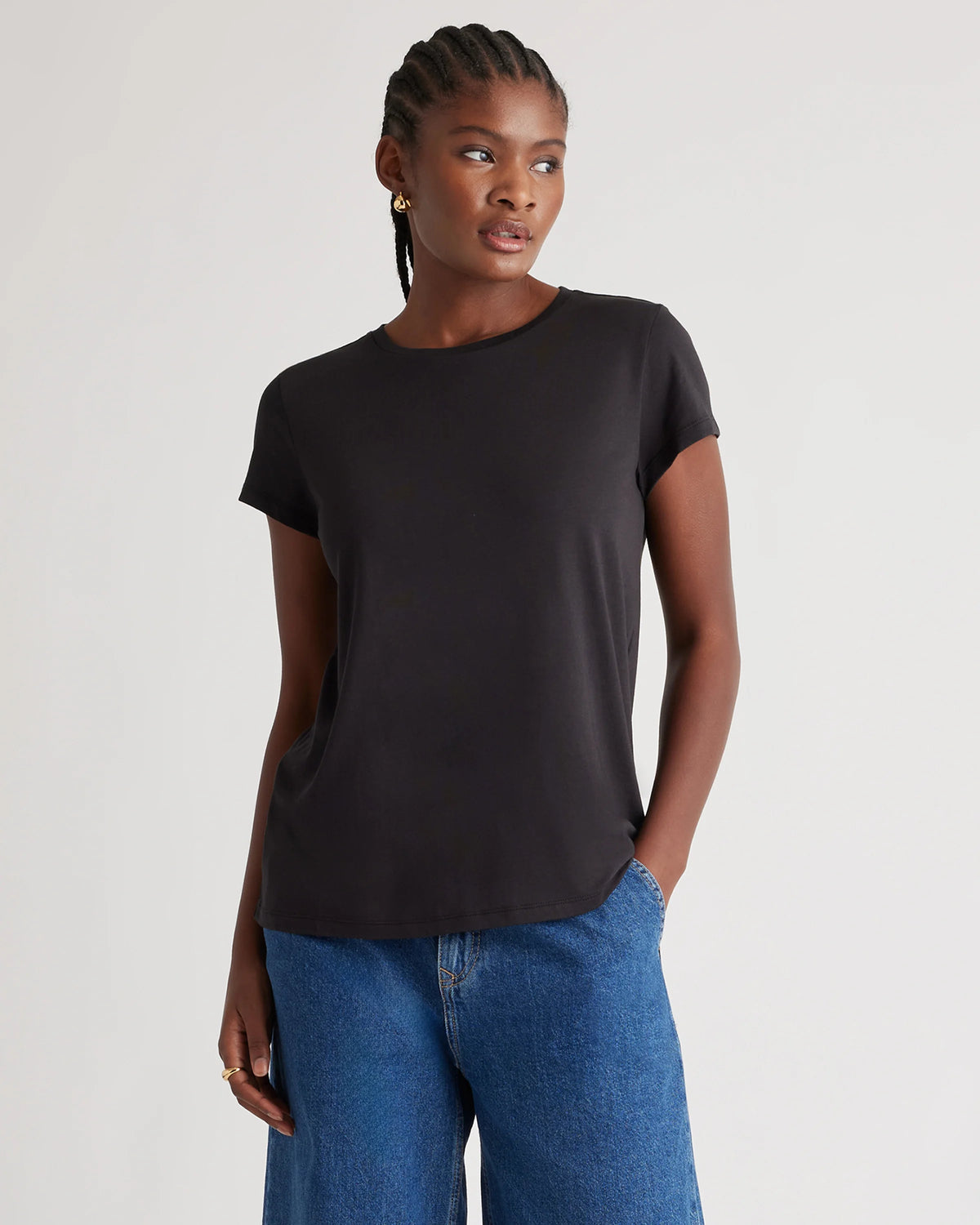 Cotton Modal Crew Neck Swing Tee - XS / White
