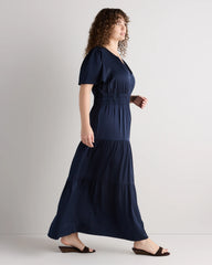 Washable Stretch Silk Tiered Maxi Dress - 1X / Navy