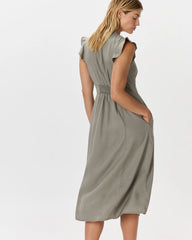 Vintage Wash Tencel Button Front Midi Dress - XS / Olive
