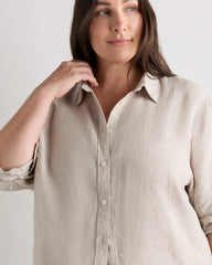 100% European Linen Long Sleeve Shirt - 1X / Flax
